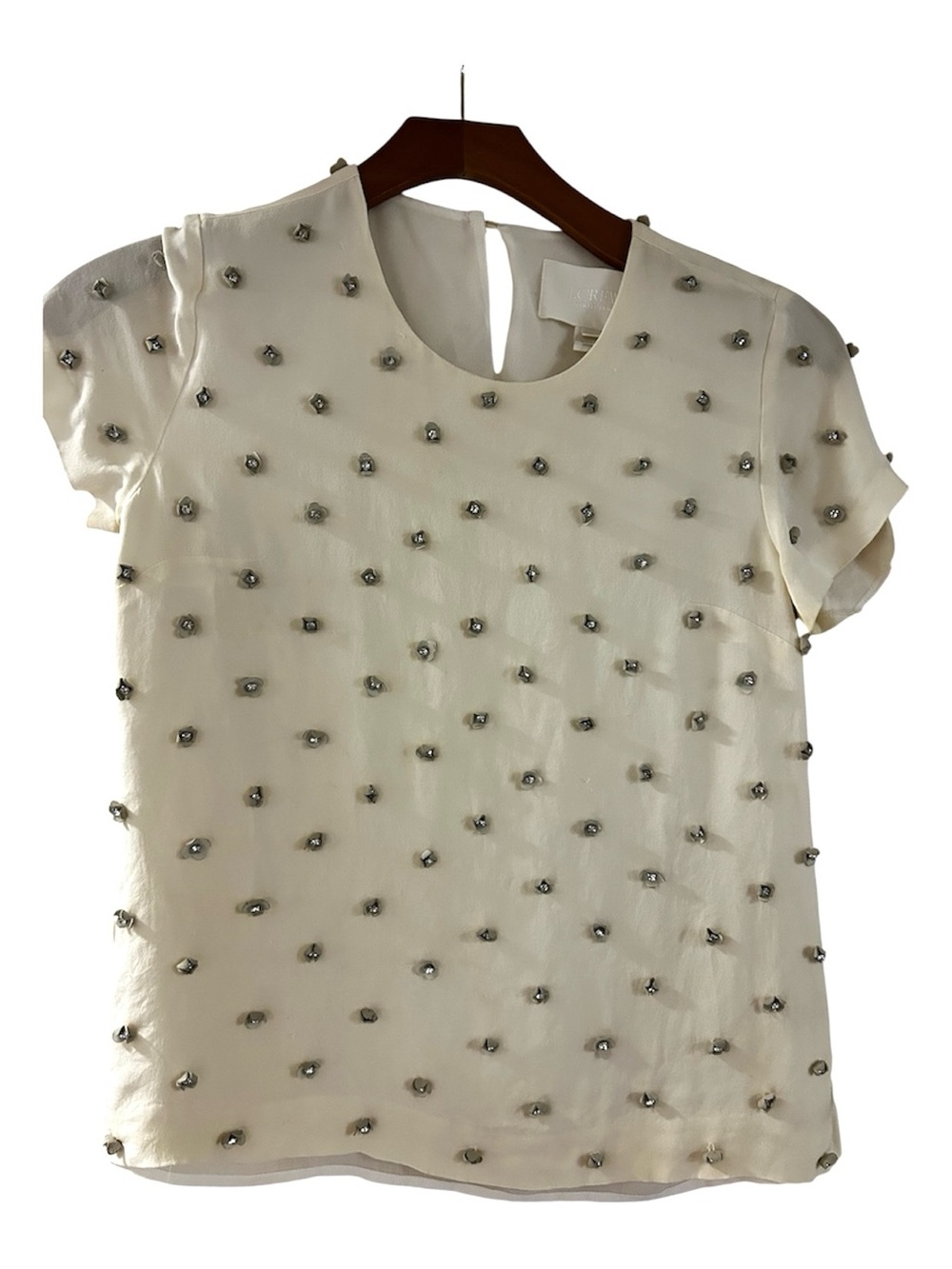 J. Crew Collection Fabricated Floral Embellished Ivory Top